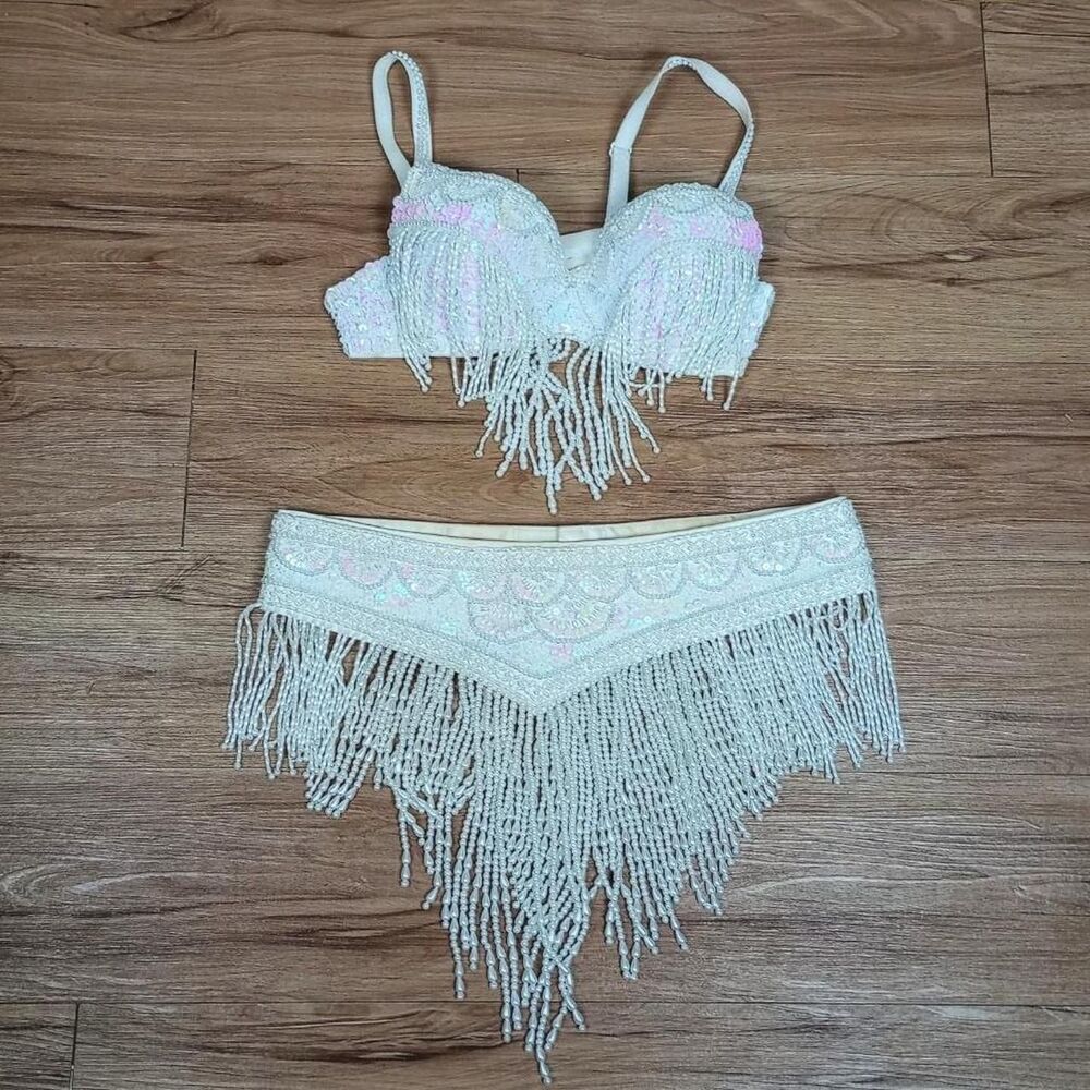 Y2K Style White Pearly Beaded Sequin Angelic Set